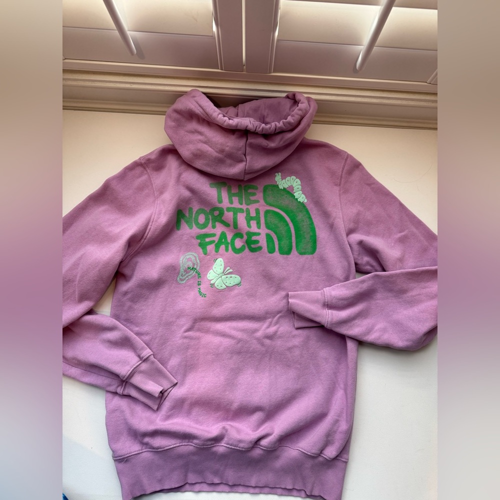 The North Face Graphic Hoodie Small Lavender Pink Butterfly Logo Pullover